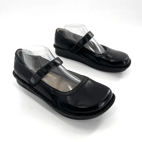 Allegria Belle 640 Black Leather Mary Jane Flats Comfort Shoes Women Size 9.5 - Picture 1 of 7